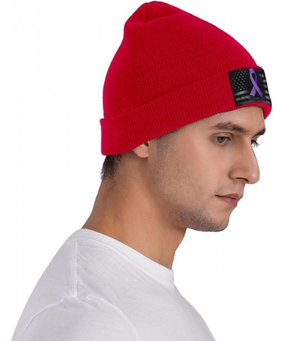 Pancreatic Cancer Awareness Purple Ribbon Knit Hats Winter Warm Chunky Beanie Hat for Men Women Red $14.06 Skullies & Beanies