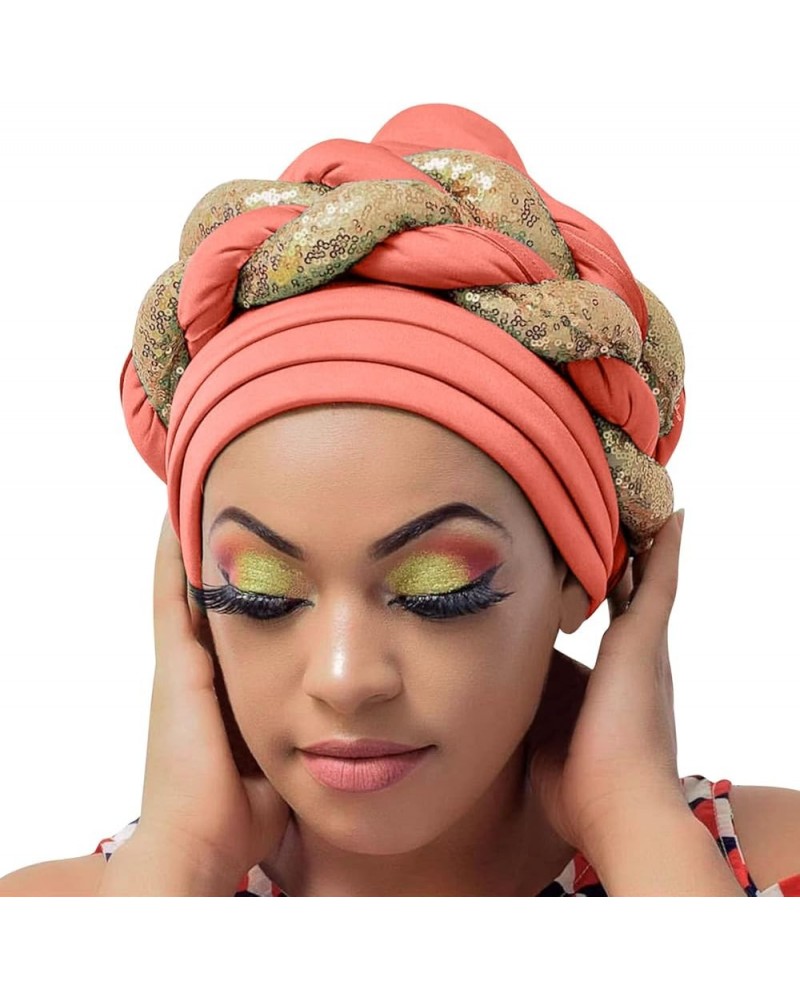 Women Sequin African Turban Bow Knot Pre-Tied Cap Pleated Ruffle Bonnet Hat Headwrap Caps Gifts Christmas Watermelon Red $7.8...