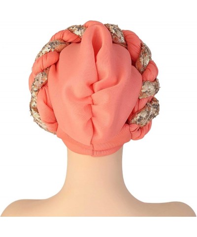 Women Sequin African Turban Bow Knot Pre-Tied Cap Pleated Ruffle Bonnet Hat Headwrap Caps Gifts Christmas Watermelon Red $7.8...