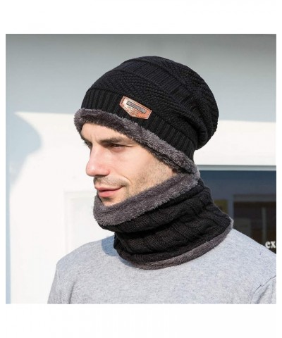 Hats for Men Women Knit Winter Hat, Striped Snow Hat Cuffed Gift, Warm Stocking Caps for Guys Black $6.61 Skullies & Beanies