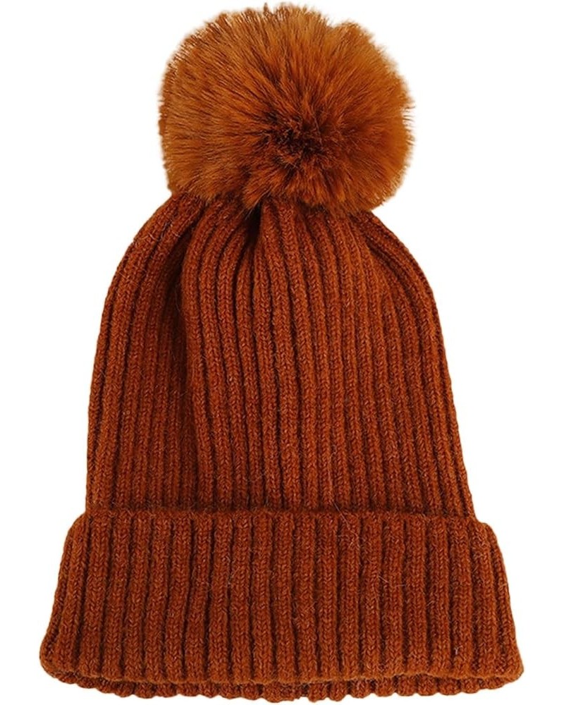 Women Men Hairball Slouchy Hat Stretchy Striped Cuffed Winter Hat Solid Color Stretch Chunky Soft Ski Cycling Caps Orange $7....