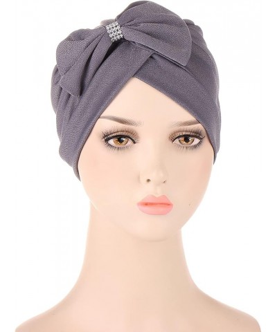 Ethnic Turban Wrap Headwear Bowknot Turban Head Hat Cancer Bohemian Braid Hair Cap Cap Blue Steel Headband Blue $7.37 Skullie...