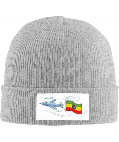 Airplane with Flag Ethiopia Knitted Hat Acrylic Cold Weather Hat Warm Brimless hat Elastic Force Caps Gray $11.05 Skullies & ...