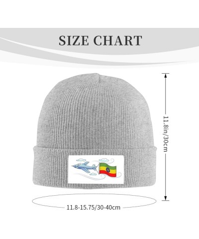 Airplane with Flag Ethiopia Knitted Hat Acrylic Cold Weather Hat Warm Brimless hat Elastic Force Caps Gray $11.05 Skullies & ...