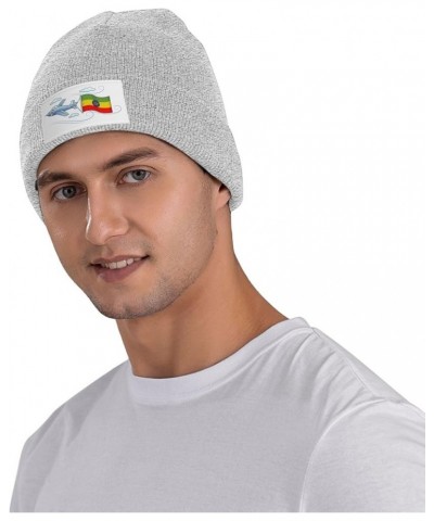 Airplane with Flag Ethiopia Knitted Hat Acrylic Cold Weather Hat Warm Brimless hat Elastic Force Caps Gray $11.05 Skullies & ...