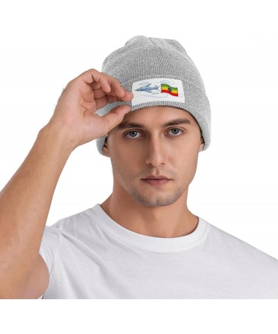 Airplane with Flag Ethiopia Knitted Hat Acrylic Cold Weather Hat Warm Brimless hat Elastic Force Caps Gray $11.05 Skullies & ...