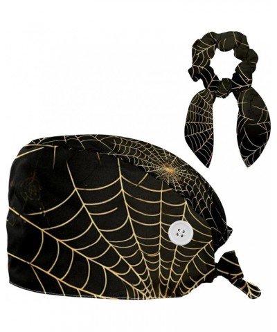 Scrub Hat Halloween Spider Web Adjustable Working Cap with Button Bow Hair Scrunchies for Women Color 8 $8.09 Skullies & Beanies