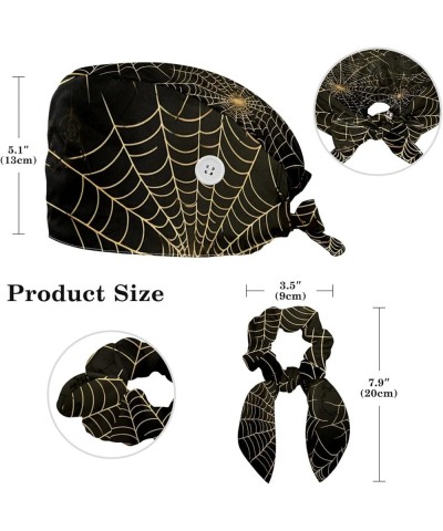 Scrub Hat Halloween Spider Web Adjustable Working Cap with Button Bow Hair Scrunchies for Women Color 8 $8.09 Skullies & Beanies