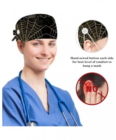 Scrub Hat Halloween Spider Web Adjustable Working Cap with Button Bow Hair Scrunchies for Women Color 8 $8.09 Skullies & Beanies