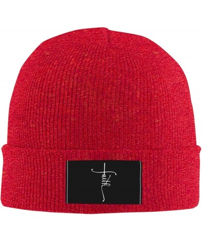 Faith Cross Script Christian Jesus Beanie Hat Men Winter Knit Hat Women Slouchy Skull Cap Hedging Hat Black Red $9.59 Skullie...