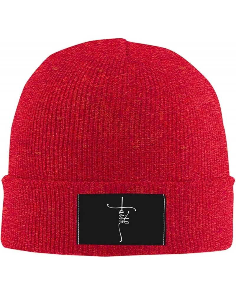 Faith Cross Script Christian Jesus Beanie Hat Men Winter Knit Hat Women Slouchy Skull Cap Hedging Hat Black Red $9.59 Skullie...