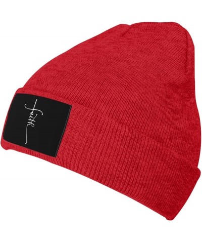 Faith Cross Script Christian Jesus Beanie Hat Men Winter Knit Hat Women Slouchy Skull Cap Hedging Hat Black Red $9.59 Skullie...