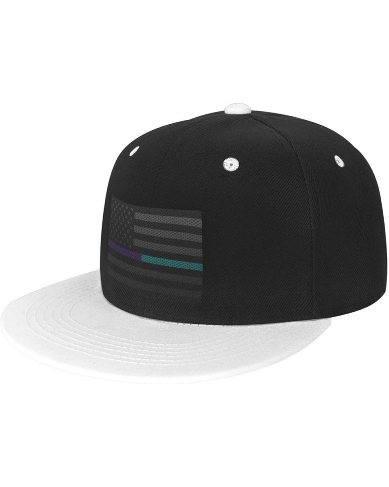 Mesh Style United States Thin Purple-Teal Line Flag Baseball Cap for Men Women Snapback Hat Adjustable Flat Bill Hats White $...