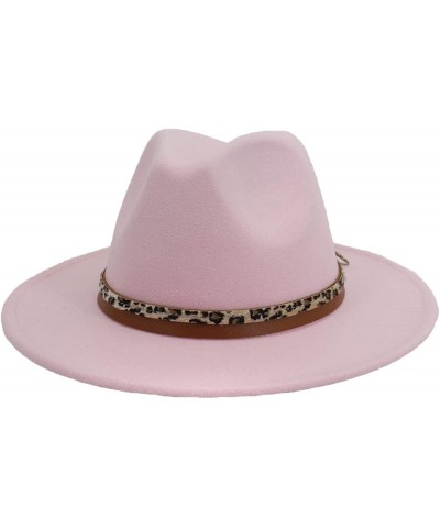 Wide Brim Wool Hats for Women Classic Vintage Felt Leopard Belt Fedora Hat Gentleman Wedding Party Cap 56-58cm Pink $11.66 Fe...