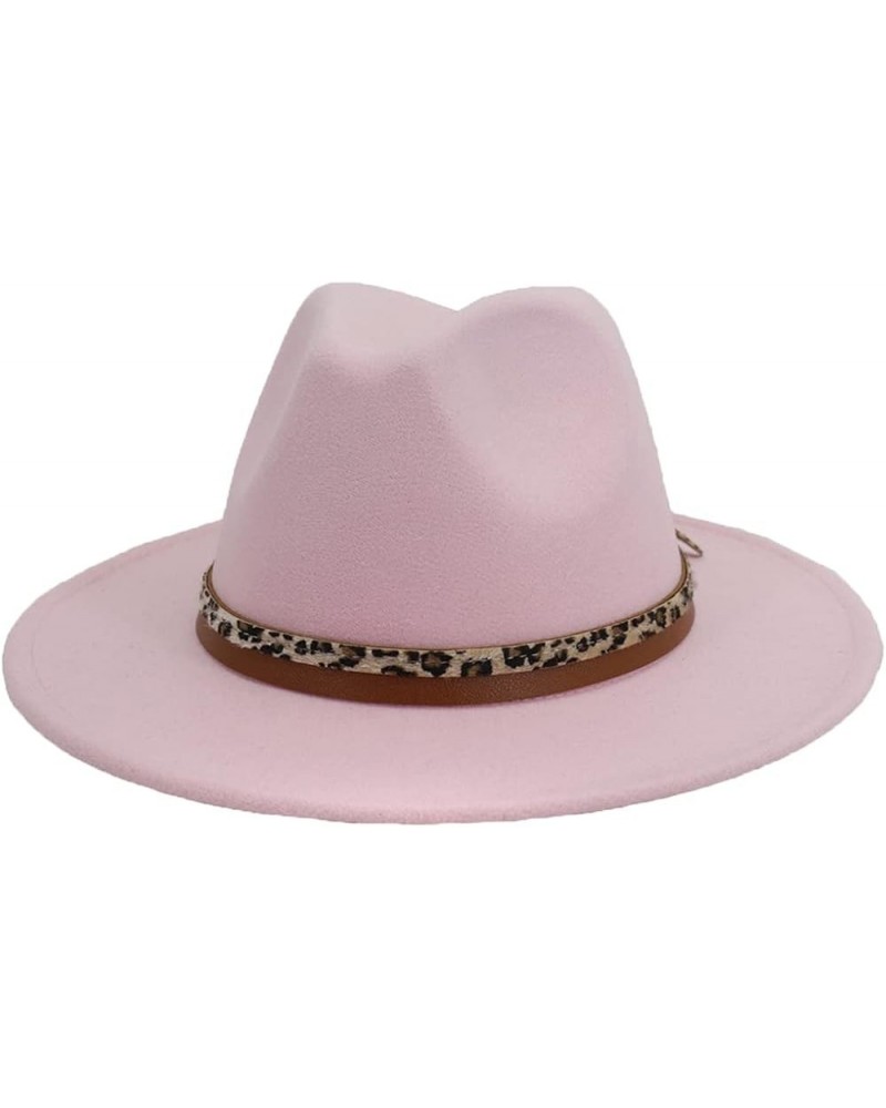 Wide Brim Wool Hats for Women Classic Vintage Felt Leopard Belt Fedora Hat Gentleman Wedding Party Cap 56-58cm Pink $11.66 Fe...