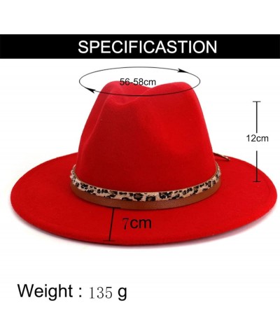 Wide Brim Wool Hats for Women Classic Vintage Felt Leopard Belt Fedora Hat Gentleman Wedding Party Cap 56-58cm Pink $11.66 Fe...