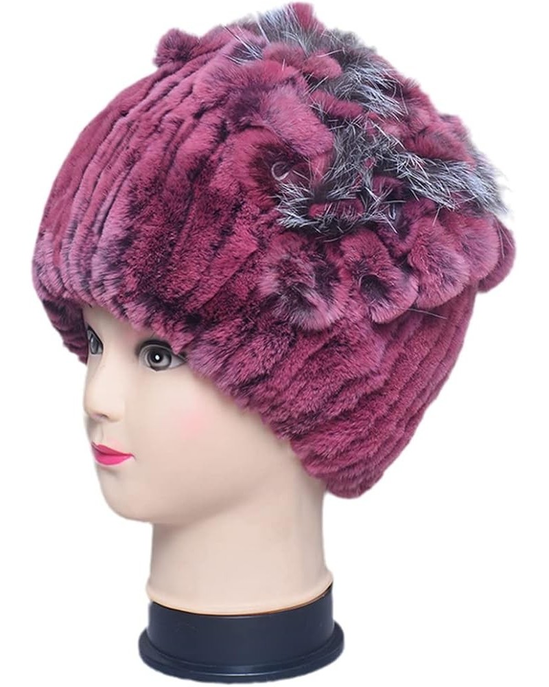 Women Winter Thick Warm Hat Outdoor Soft Fur Cap Beanies Handmade Knit Fur Caps with Flower One Size B $22.57 Skullies & Beanies