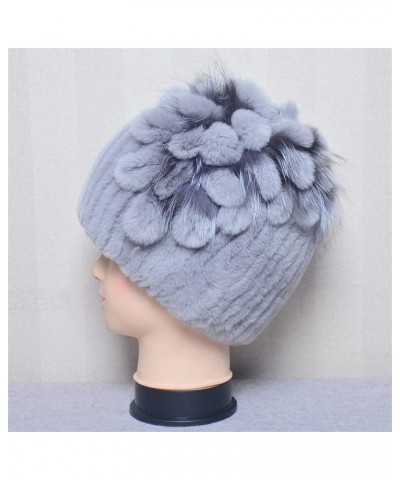 Women Winter Thick Warm Hat Outdoor Soft Fur Cap Beanies Handmade Knit Fur Caps with Flower One Size B $22.57 Skullies & Beanies