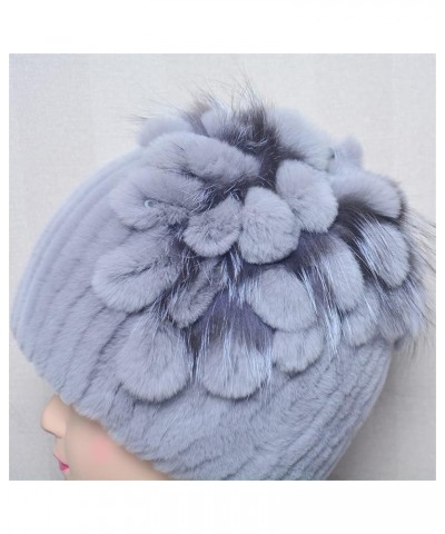 Women Winter Thick Warm Hat Outdoor Soft Fur Cap Beanies Handmade Knit Fur Caps with Flower One Size B $22.57 Skullies & Beanies