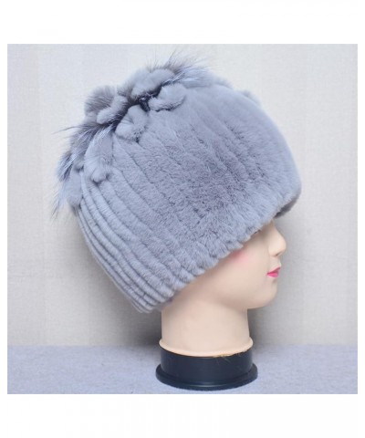 Women Winter Thick Warm Hat Outdoor Soft Fur Cap Beanies Handmade Knit Fur Caps with Flower One Size B $22.57 Skullies & Beanies