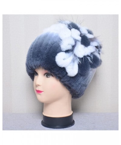 Women Winter Thick Warm Hat Outdoor Soft Fur Cap Beanies Handmade Knit Fur Caps with Flower One Size B $22.57 Skullies & Beanies