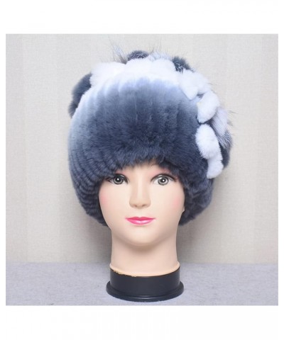 Women Winter Thick Warm Hat Outdoor Soft Fur Cap Beanies Handmade Knit Fur Caps with Flower One Size B $22.57 Skullies & Beanies