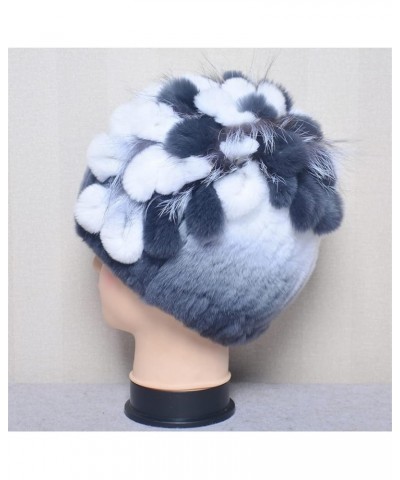 Women Winter Thick Warm Hat Outdoor Soft Fur Cap Beanies Handmade Knit Fur Caps with Flower One Size B $22.57 Skullies & Beanies