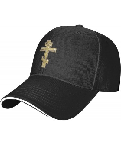 Christian Orthodox Russian Cross Men Womens Sandwich Hat Classic Adjustable Trucker Hat Dad Hat Black Black $14.54 Baseball Caps