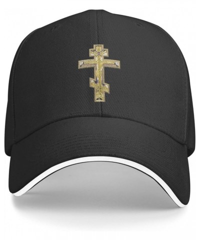 Christian Orthodox Russian Cross Men Womens Sandwich Hat Classic Adjustable Trucker Hat Dad Hat Black Black $14.54 Baseball Caps