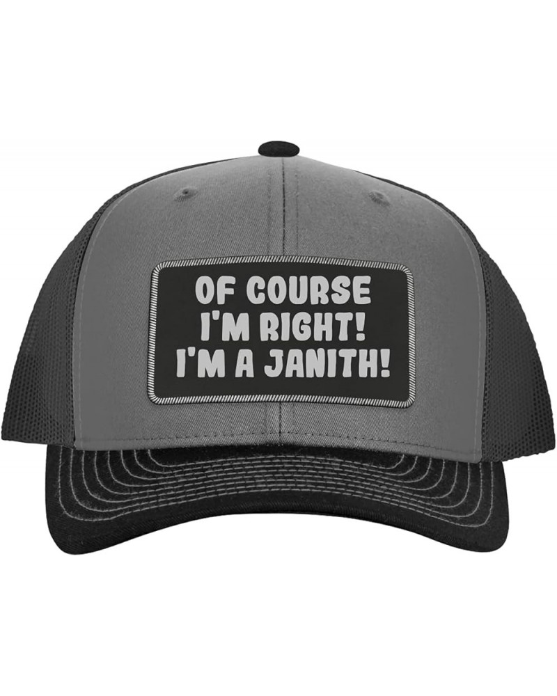 of Course I'm Right! I'm A Janith! - Leather Black Patch Engraved Trucker Hat Grey/steel $14.58 Baseball Caps