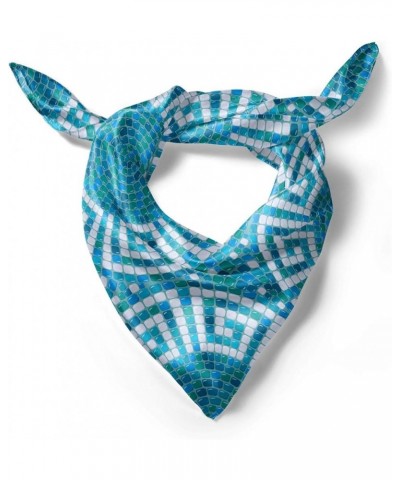 Aqua Hairscarf, Greek Meander Mosaic Tile, Head Wrap Blue Green White $13.95 Scarves