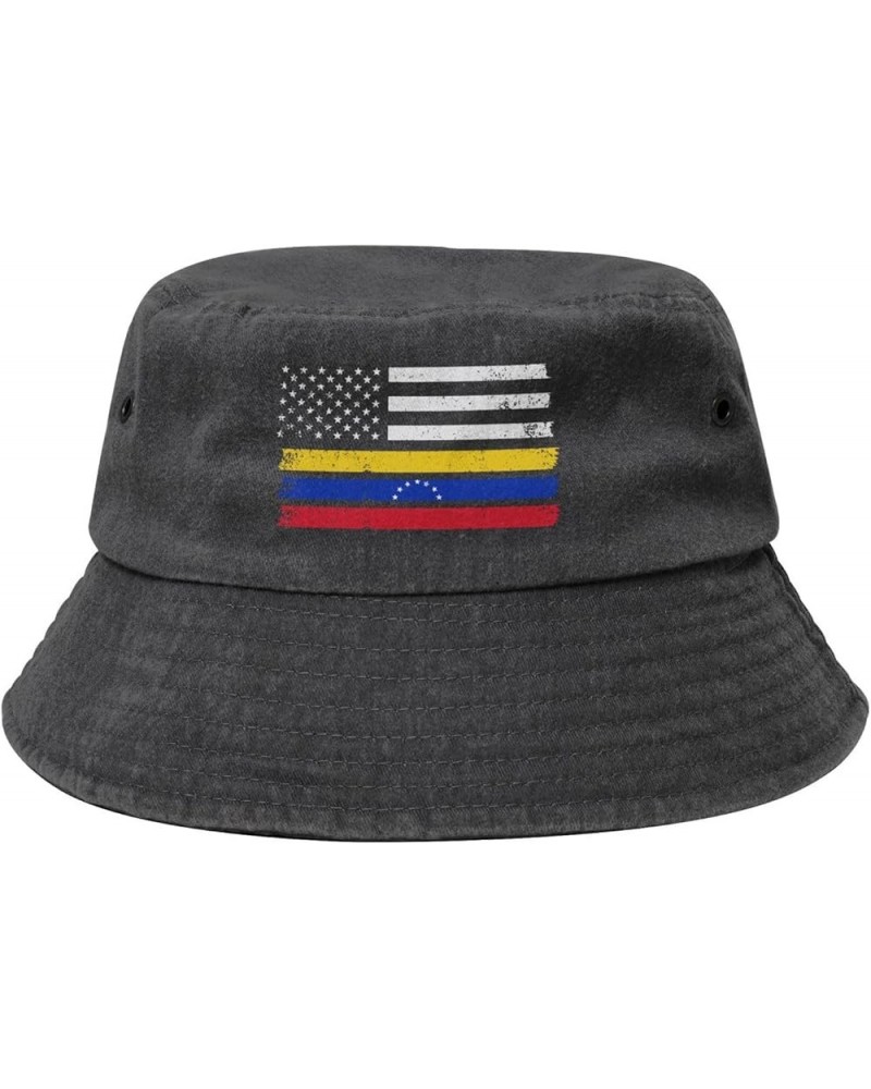 Retro Venezuelan American Flag Bucket Hats Summer Fisherman Cap Demin Hat for Women Men Black $18.10 Bucket Hats