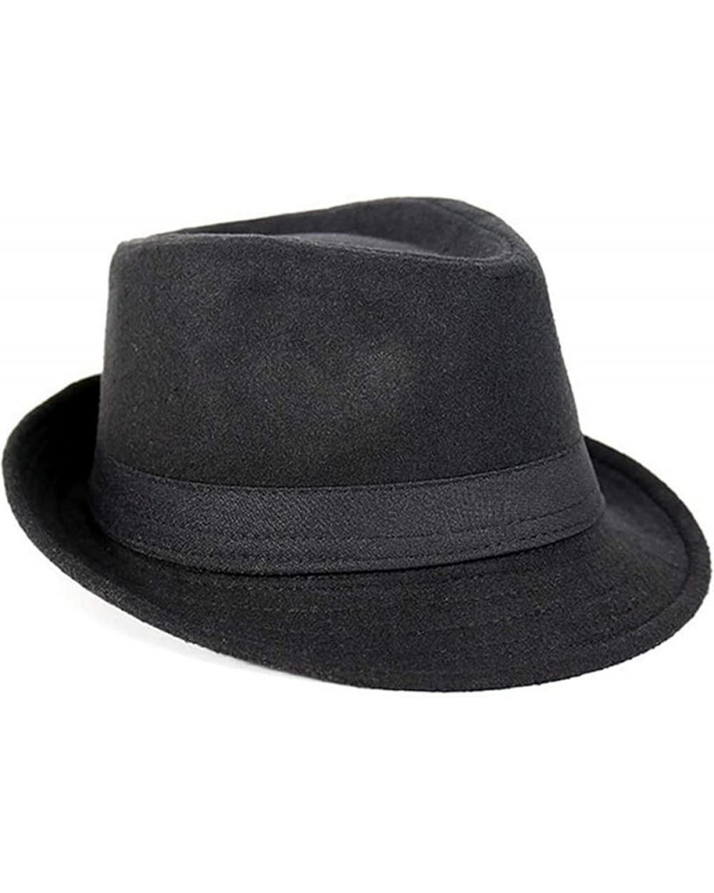 Men's Wide Brimmed Fedora Jazz Hat Flat Top Hat Simple Style Manhattan Hat Black One Size $14.50 Fedoras