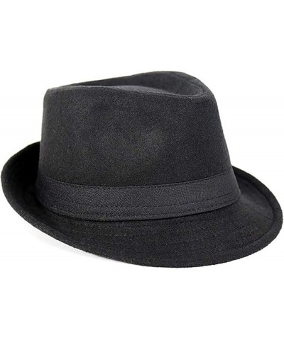 Men's Wide Brimmed Fedora Jazz Hat Flat Top Hat Simple Style Manhattan Hat Black One Size $14.50 Fedoras