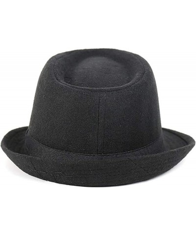 Men's Wide Brimmed Fedora Jazz Hat Flat Top Hat Simple Style Manhattan Hat Black One Size $14.50 Fedoras