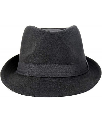 Men's Wide Brimmed Fedora Jazz Hat Flat Top Hat Simple Style Manhattan Hat Black One Size $14.50 Fedoras