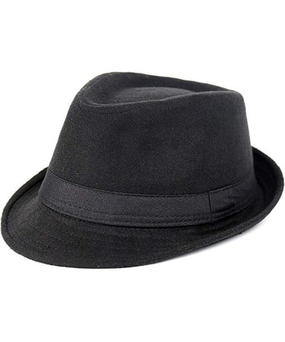 Men's Wide Brimmed Fedora Jazz Hat Flat Top Hat Simple Style Manhattan Hat Black One Size $14.50 Fedoras