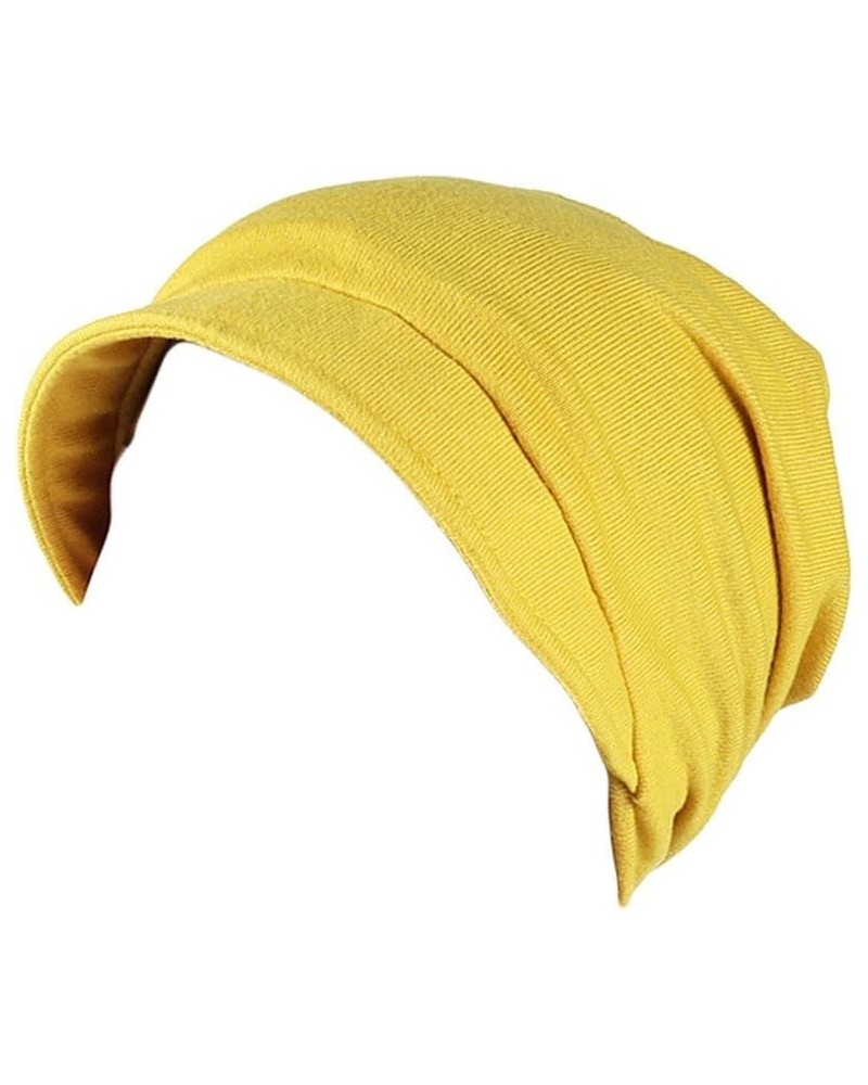 Stretchy Turban Cap Chemo Head Wraps Baggy Sleep Hat Headscarf Solid Color Stretch Slouchy Hat for Women Girl Yellow $8.05 Sk...