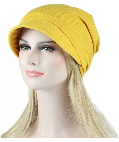 Stretchy Turban Cap Chemo Head Wraps Baggy Sleep Hat Headscarf Solid Color Stretch Slouchy Hat for Women Girl Yellow $8.05 Sk...