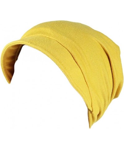 Stretchy Turban Cap Chemo Head Wraps Baggy Sleep Hat Headscarf Solid Color Stretch Slouchy Hat for Women Girl Yellow $8.05 Sk...