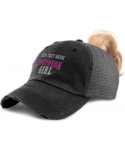 Womens Ponytail Cap Southern Girl Woman Cotton America Distressed Trucker Caps Black Personalized Text Here $16.49 Baseball Caps