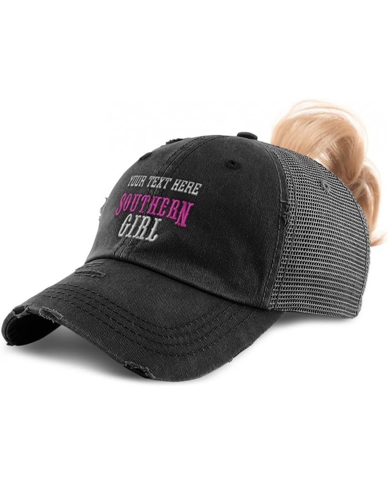 Womens Ponytail Cap Southern Girl Woman Cotton America Distressed Trucker Caps Black Personalized Text Here $16.49 Baseball Caps