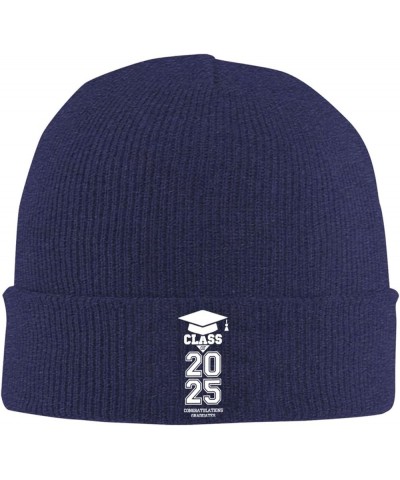 2025 Class Congratulations Graduates Knit Hats Winter Warm Chunky Beanie Hat for Men Women Navy Blue $11.00 Skullies & Beanies