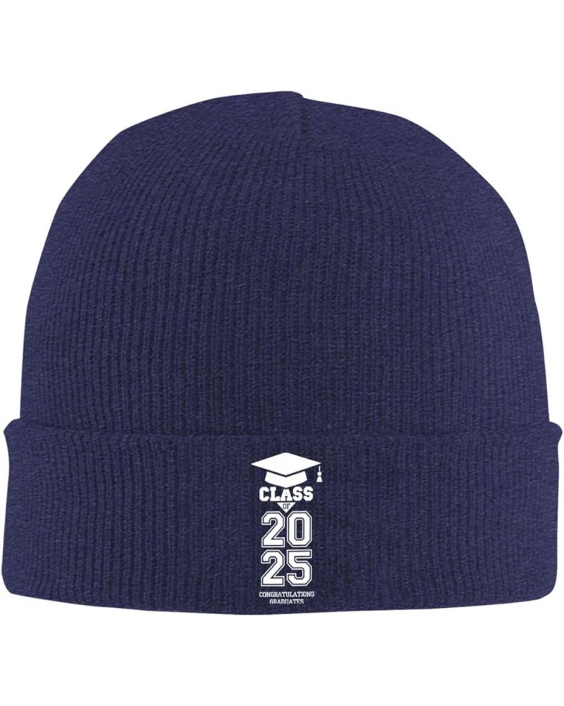 2025 Class Congratulations Graduates Knit Hats Winter Warm Chunky Beanie Hat for Men Women Navy Blue $11.00 Skullies & Beanies