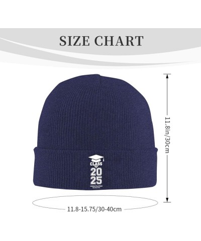 2025 Class Congratulations Graduates Knit Hats Winter Warm Chunky Beanie Hat for Men Women Navy Blue $11.00 Skullies & Beanies