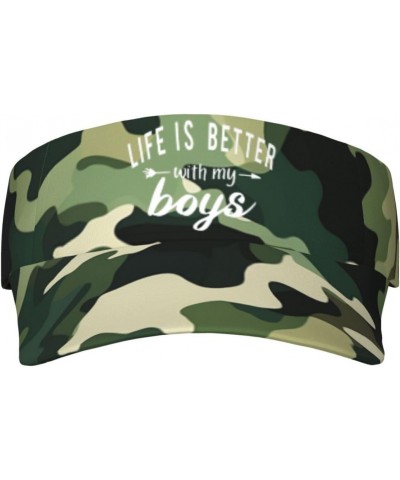 Life is Better with My Boys Adult Sunscreen Visor Cap Outdoor Comfort for Men Women32 Black $9.01 Visors