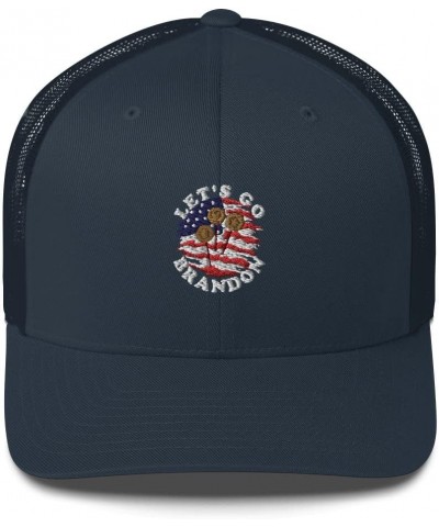 Let's Go Brandon Dalgona Game American Ripped Flag Trucker Cap Navy $18.96 Baseball Caps