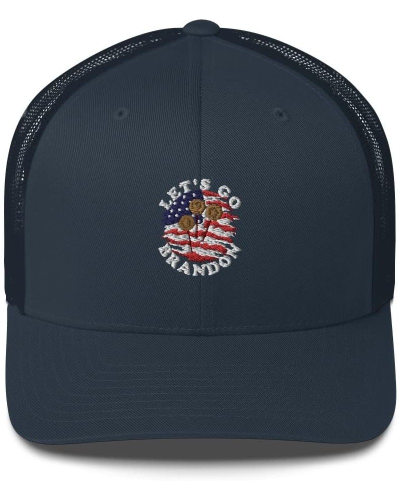 Let's Go Brandon Dalgona Game American Ripped Flag Trucker Cap Navy $18.96 Baseball Caps