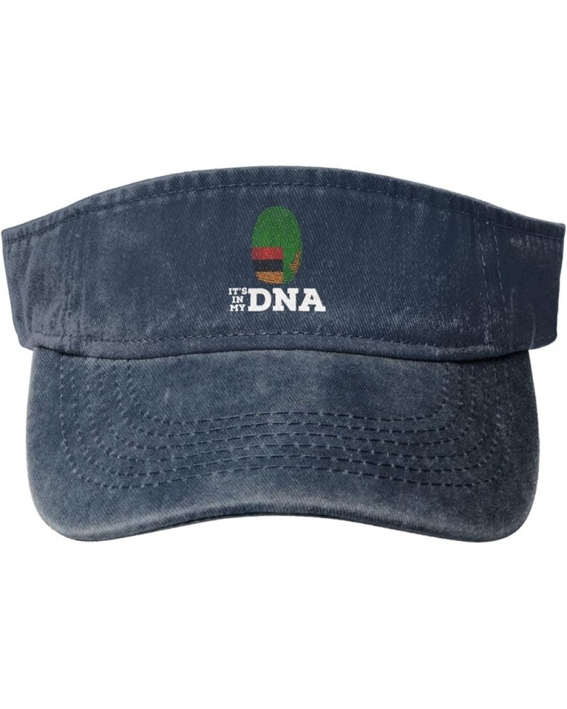 Zambia It's in My DNA Sun Visor Hats for Women Men Adjustable Cotton Sun Hat Golf Cap Navy Blue $9.79 Visors