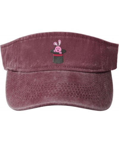 Cute Bunny Holding Wand in Magic Hat Sun Visor Hats for Women Men Sun Hat Vintage Golf Hat Adjustable Baseball Cap Red $10.65...